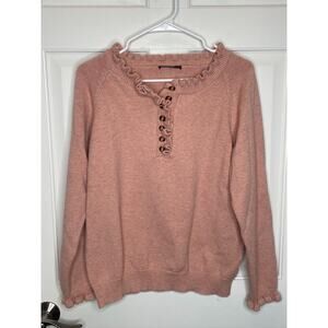 BTFBM Women’s Ruffle Trim Sweater Henley Sz L Girly Cottagecore Coquette